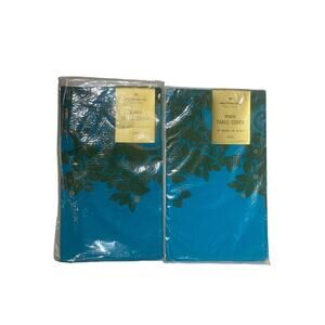 2 New Vintage Hallmark Paper Tablecloth Table Covers 44” x 44” Bright Blue Pear